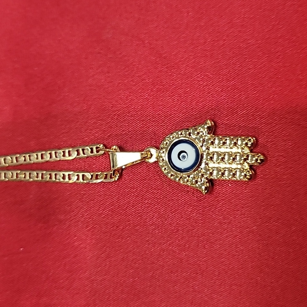 HGR Gold Blue Hamsa Necklace New